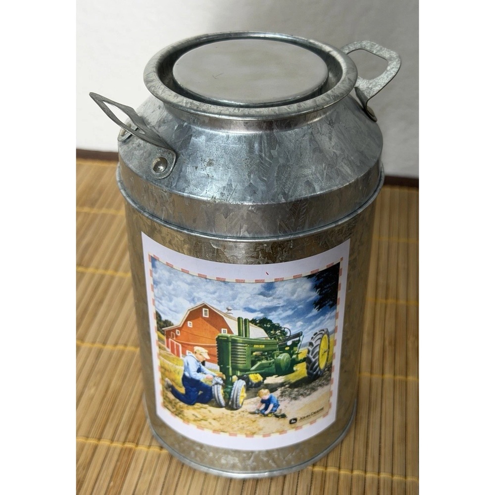 John Deere  Galvanized Mini Milk Tin Can Old Fashion Milk Jug Silhouette
